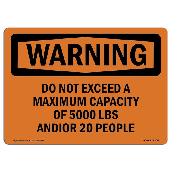 OSHA WARNING Sign, Do Not Exceed A Maximum Capacity, 10in X 7in Aluminum, 7" W, 10" L, Landscape